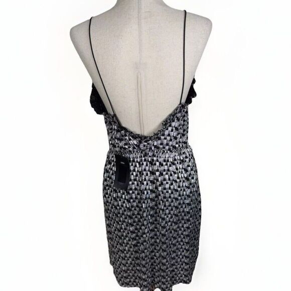 NWT Zara Shimmery Metallic Silver Black Ruffle Party Mini Dress Size Large - Picture 6 of 11